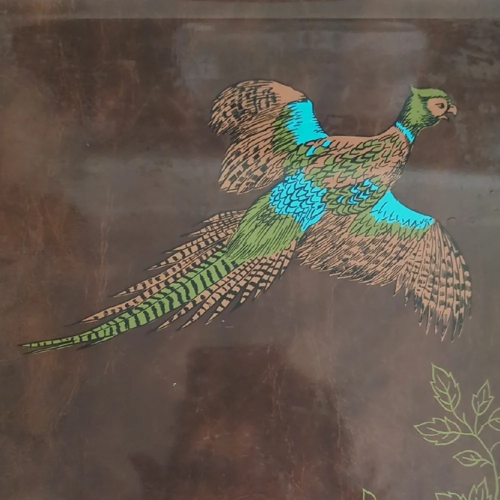 Elegant Brown Tray with Pheasant Bird Design Mid-century Modern MCM Vintage